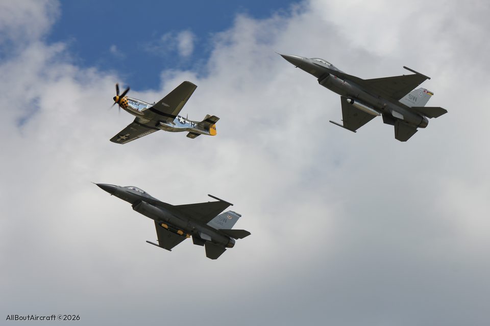 P-51D Mustang Baby Duck and two F-16s
