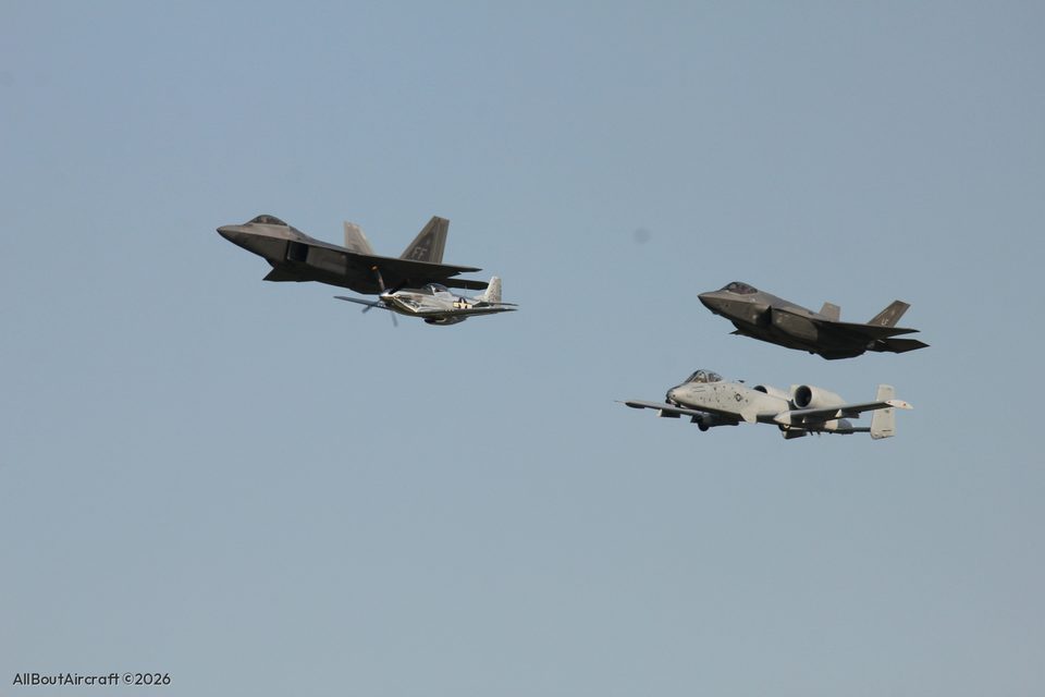 Heritage flight: F-22, F-35, A-10 and a P-51