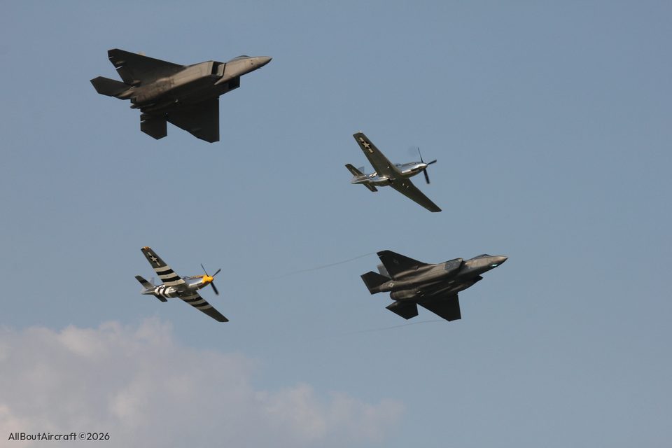 Two P-51s, an F-22 and an F-35